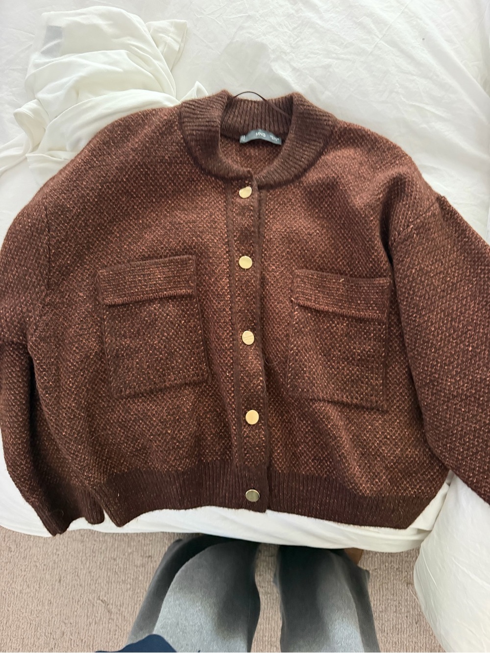 Mango Brown Chunky Knit Button Cardigan